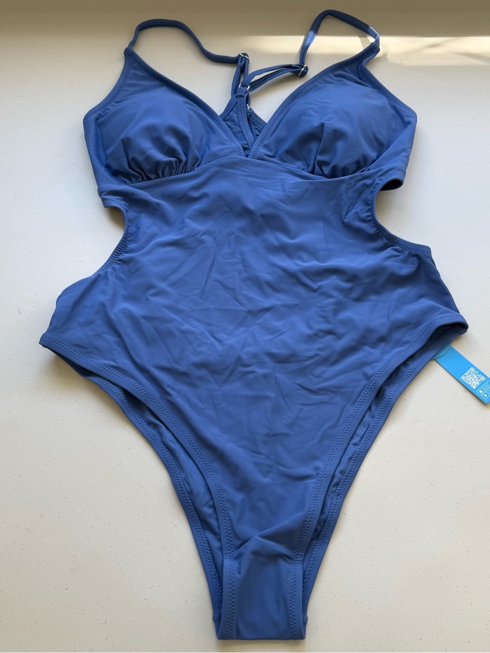 Cupshe One Piece Swimsuit XL Blue Solid Spaghetti Straps Padded Stretch
